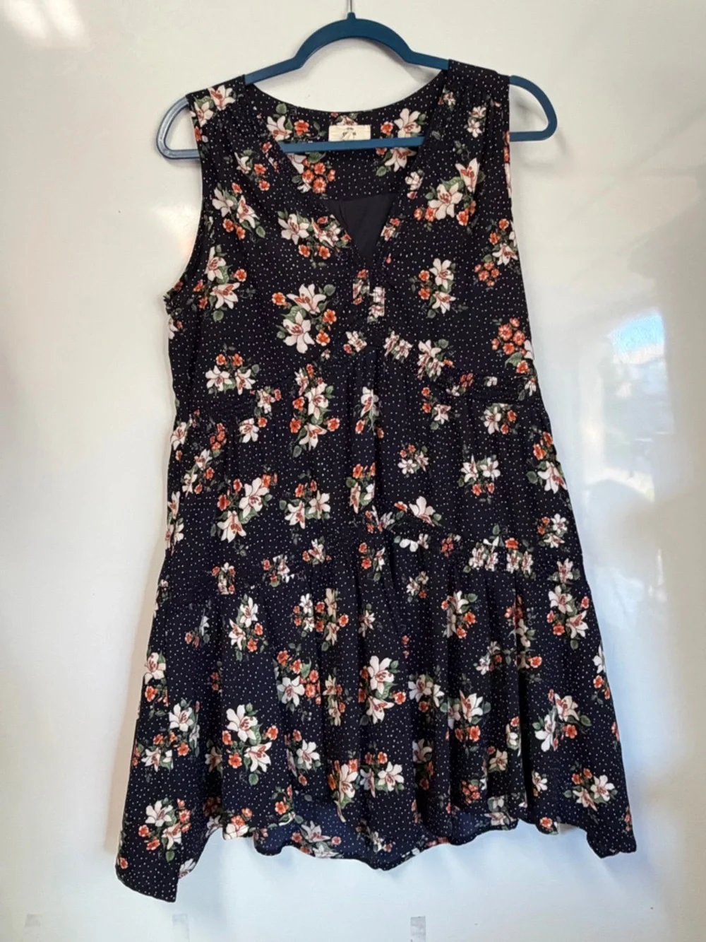 entro Black Floral Tiered Summer Dress with White & Orange Blooms